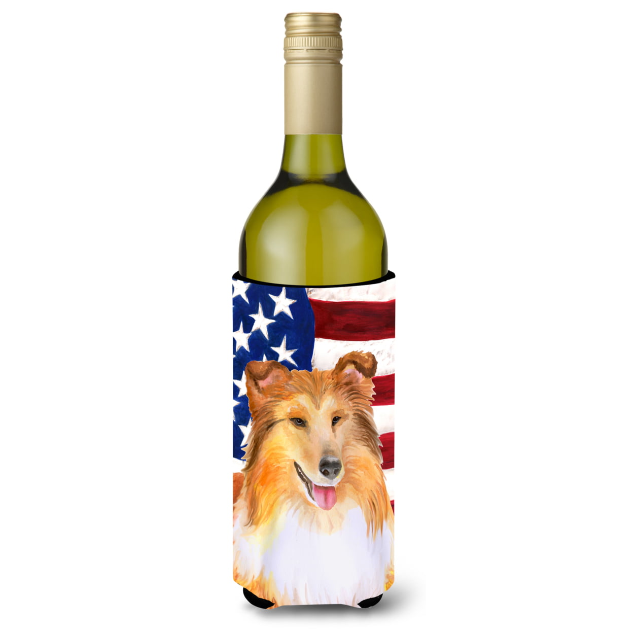 Sheltie Patriotic Wine Bottle Beverge Insulator Hugger