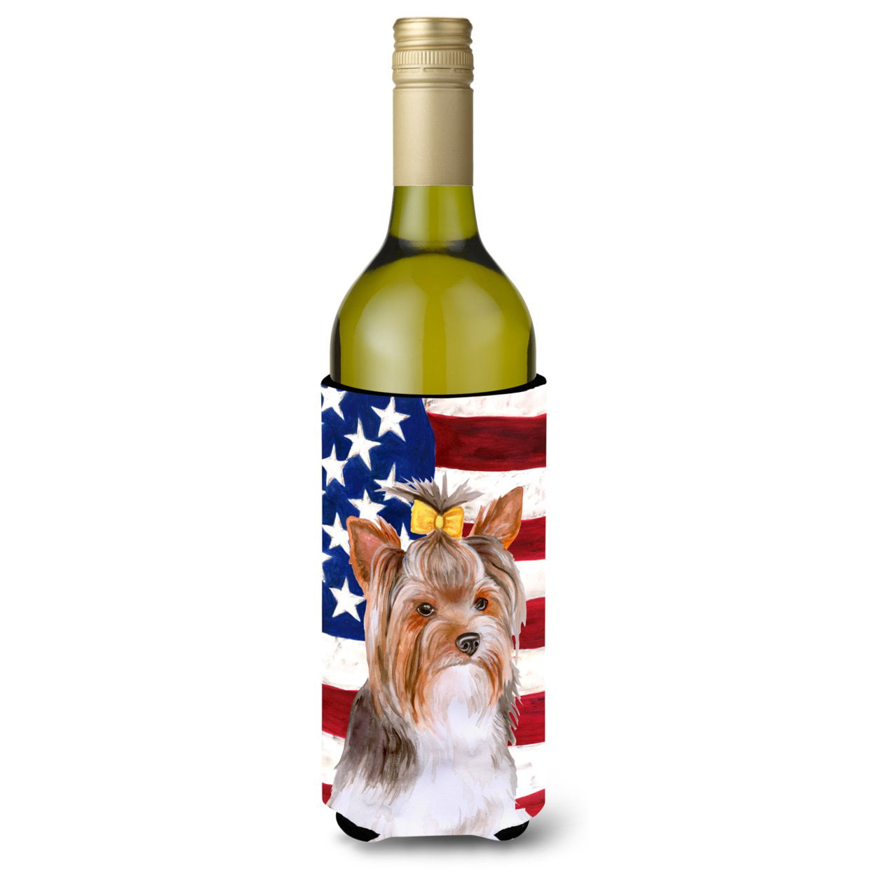 Picture of Carolines Treasures BB9723LITERK Yorkshire Terrier No.2 Patriotic Wine Bottle Beverge Insulator Hugger