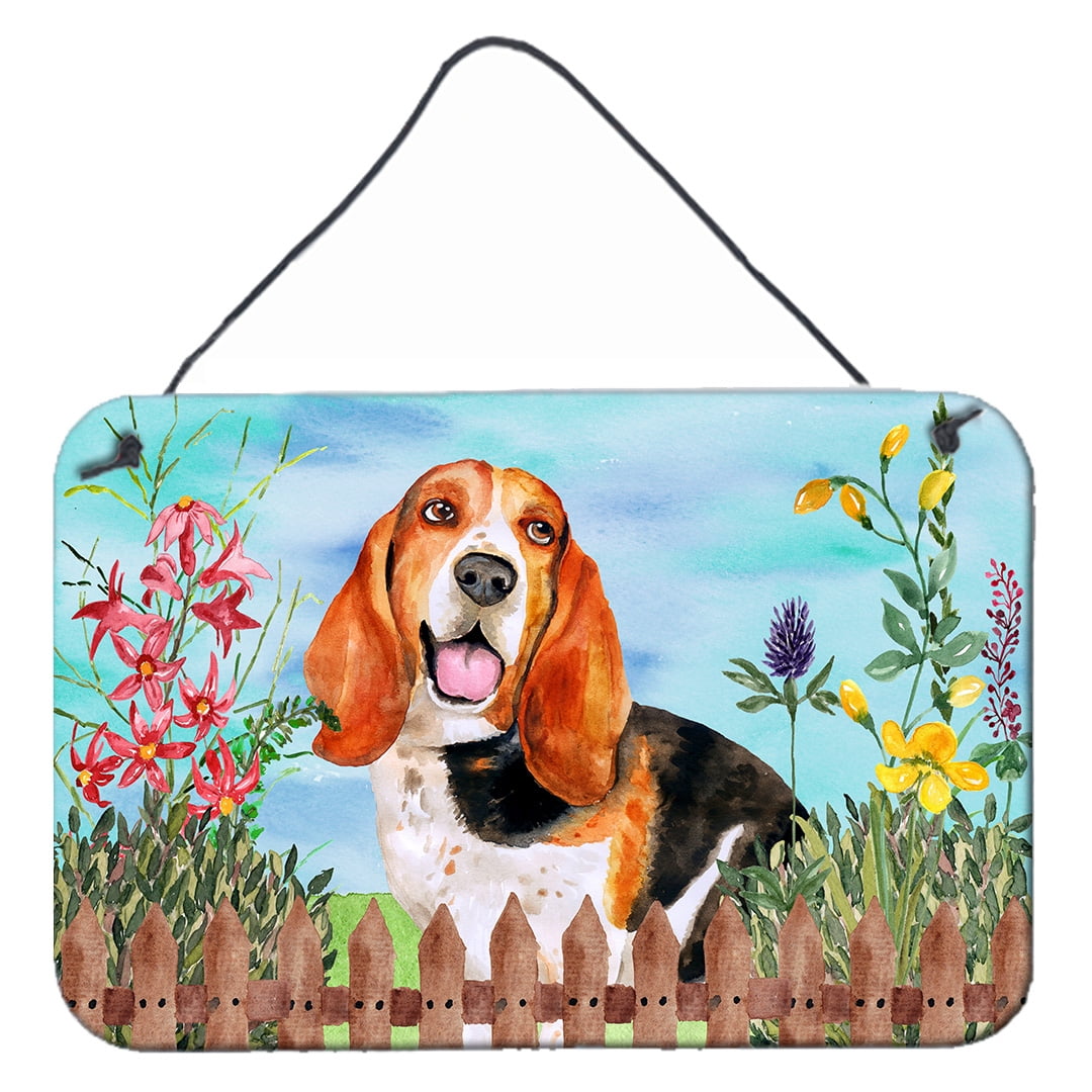 Basset Hound Spring Wall or Door Hanging Prints, 8 x 12 in.