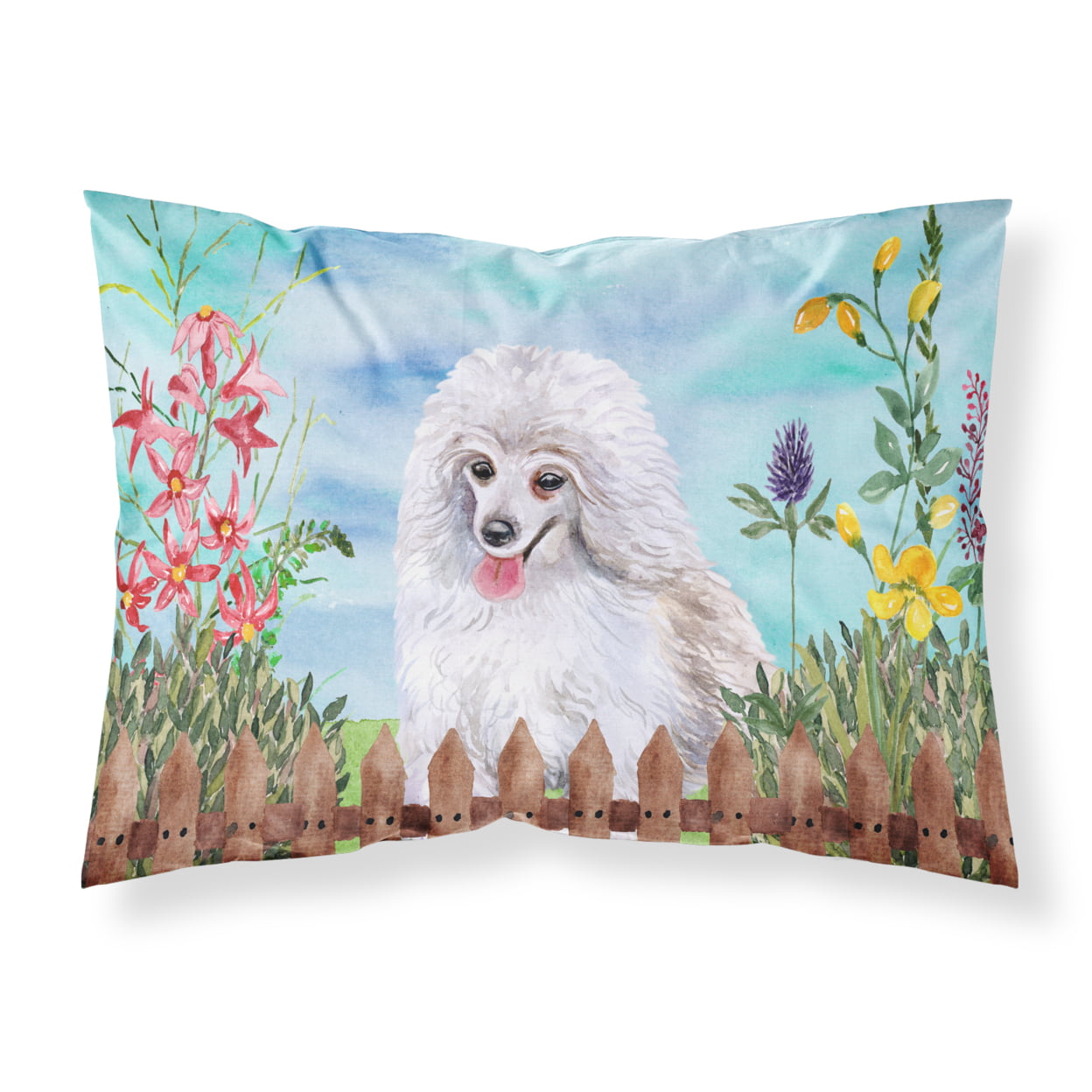 CK1245PILLOWCASE Medium White Poodle Spring Fabric Standard Pillowcase