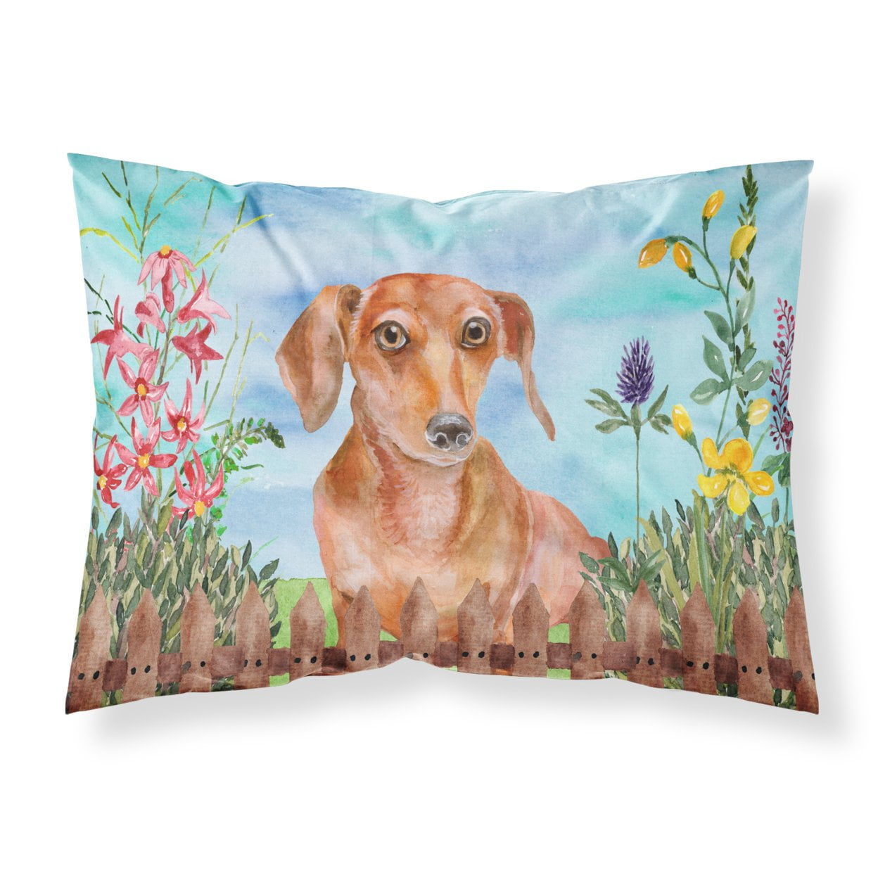 Red Dachshund Spring Fabric Standard Pillowcase