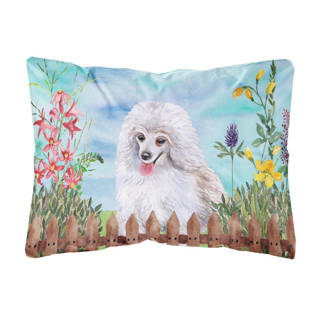 Medium White Poodle Spring Canvas Fabric Decorative Pillow
