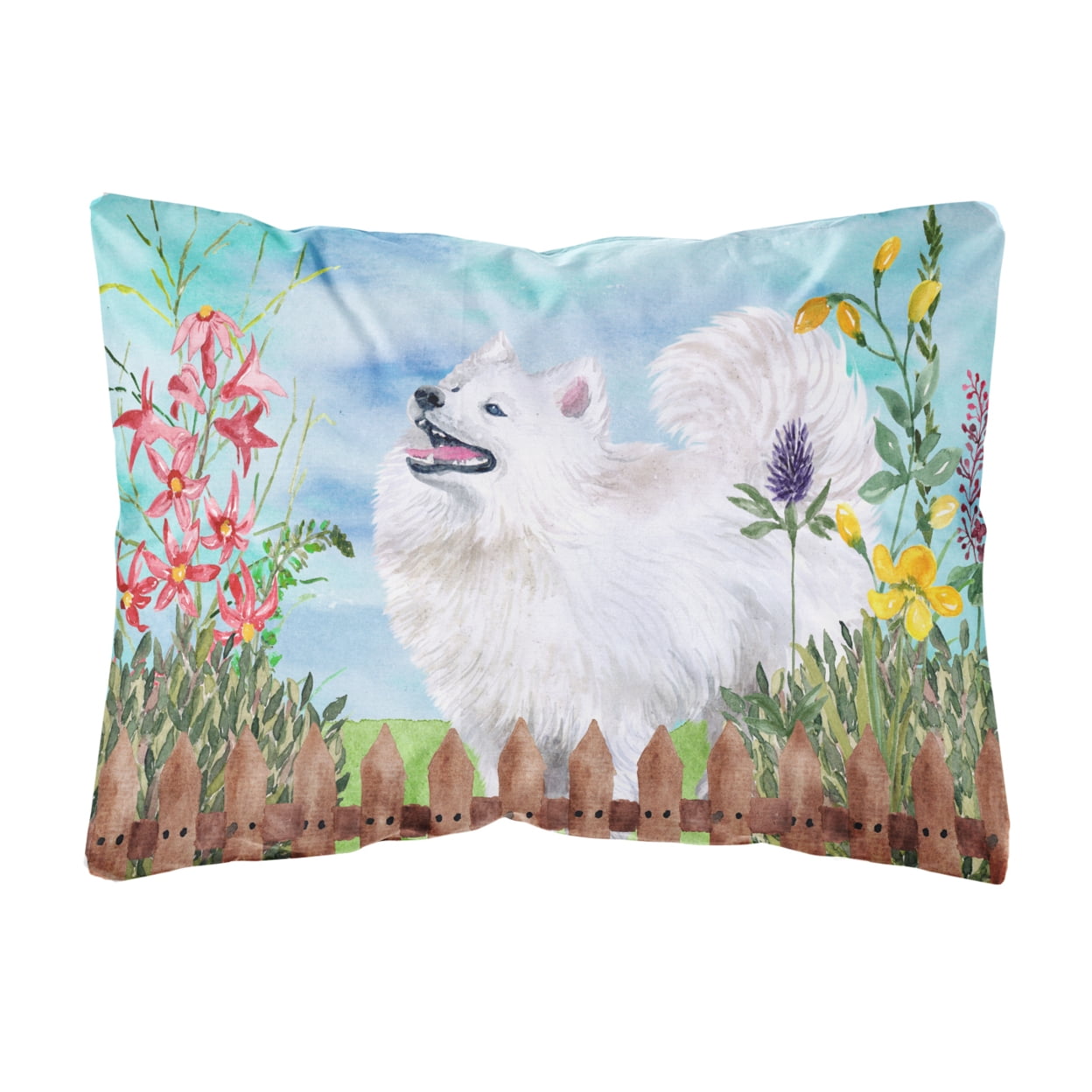 Samoyed Spring Canvas Fabric Decorative Pillow