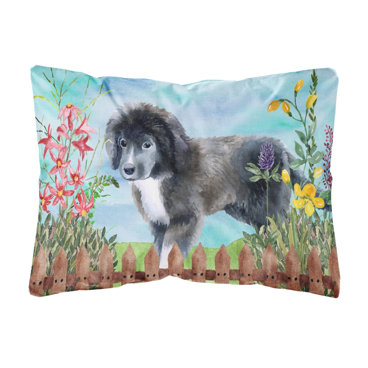 Newfoundland Puppy Spring Canvas Fabric Decorative Pillow
