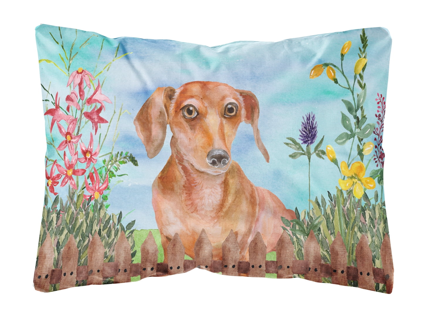 Red Dachshund Spring Canvas Fabric Decorative Pillow