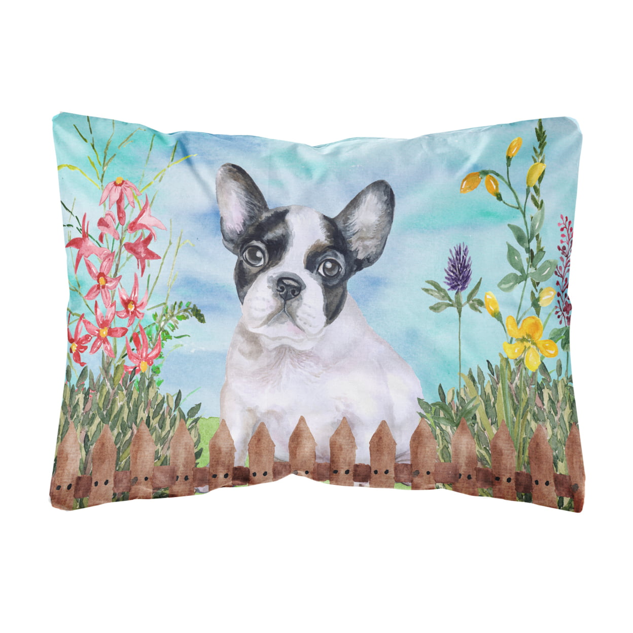 French Bulldog Black White Spring Canvas Fabric Decorative Pillow