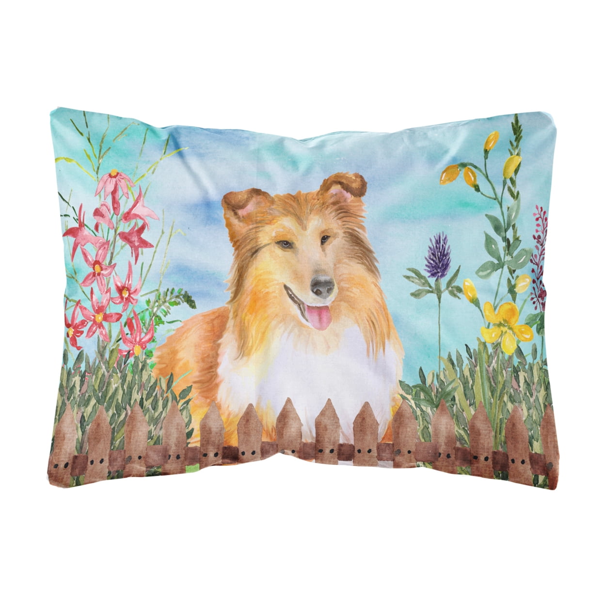 Sheltie Spring Canvas Fabric Decorative Pillow