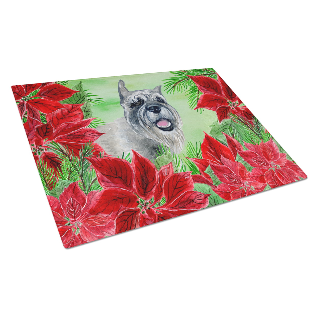 Schnauzer Poinsettas Glass Cutting Board, Large