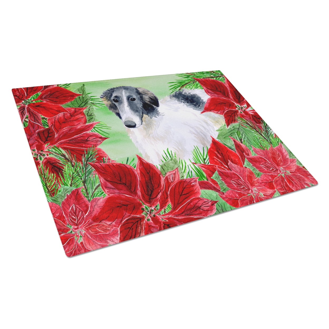Borzoi Poinsettas Glass Cutting Board, Large