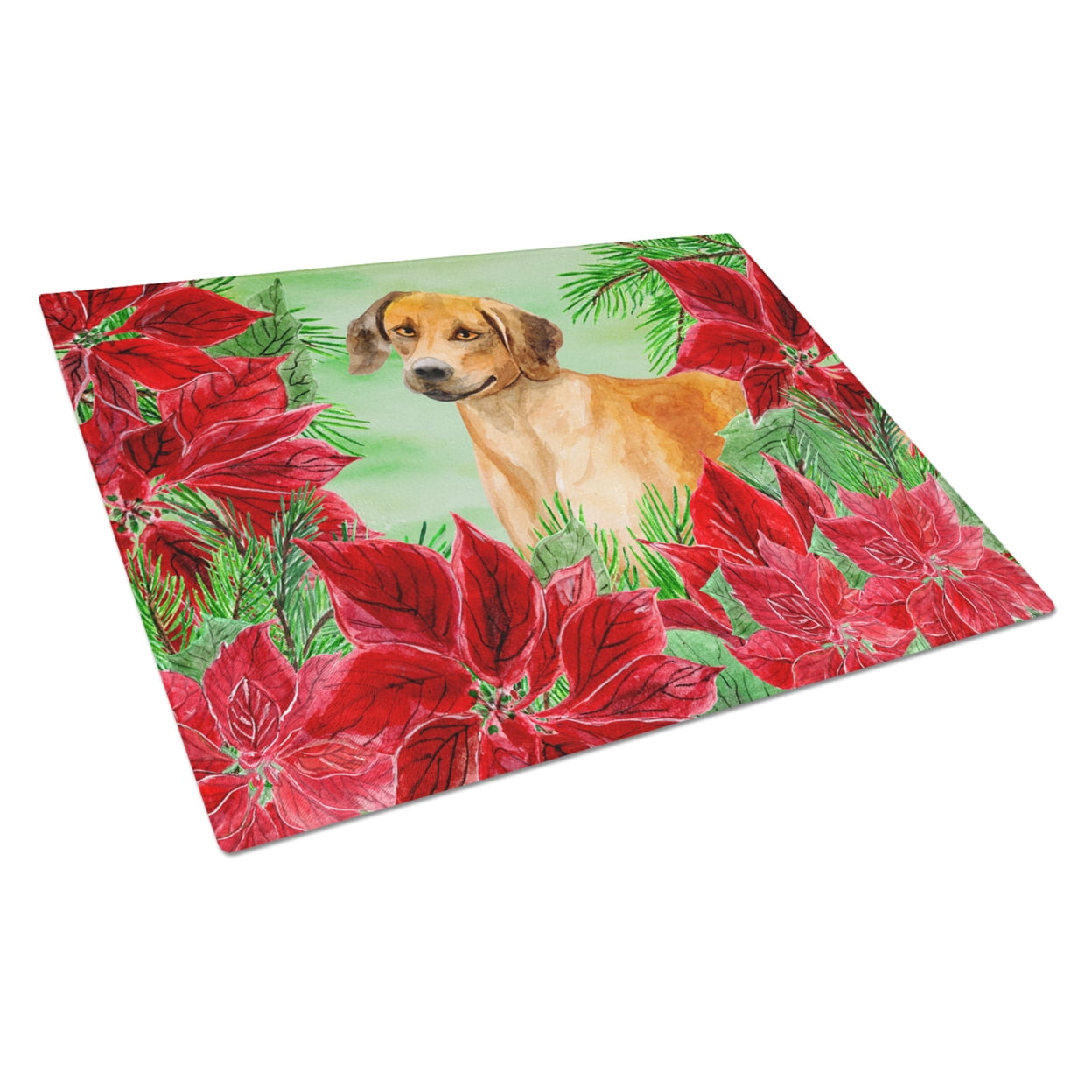 Rhodesian Ridgeback Poinsettas Glass Cutting Board, Large