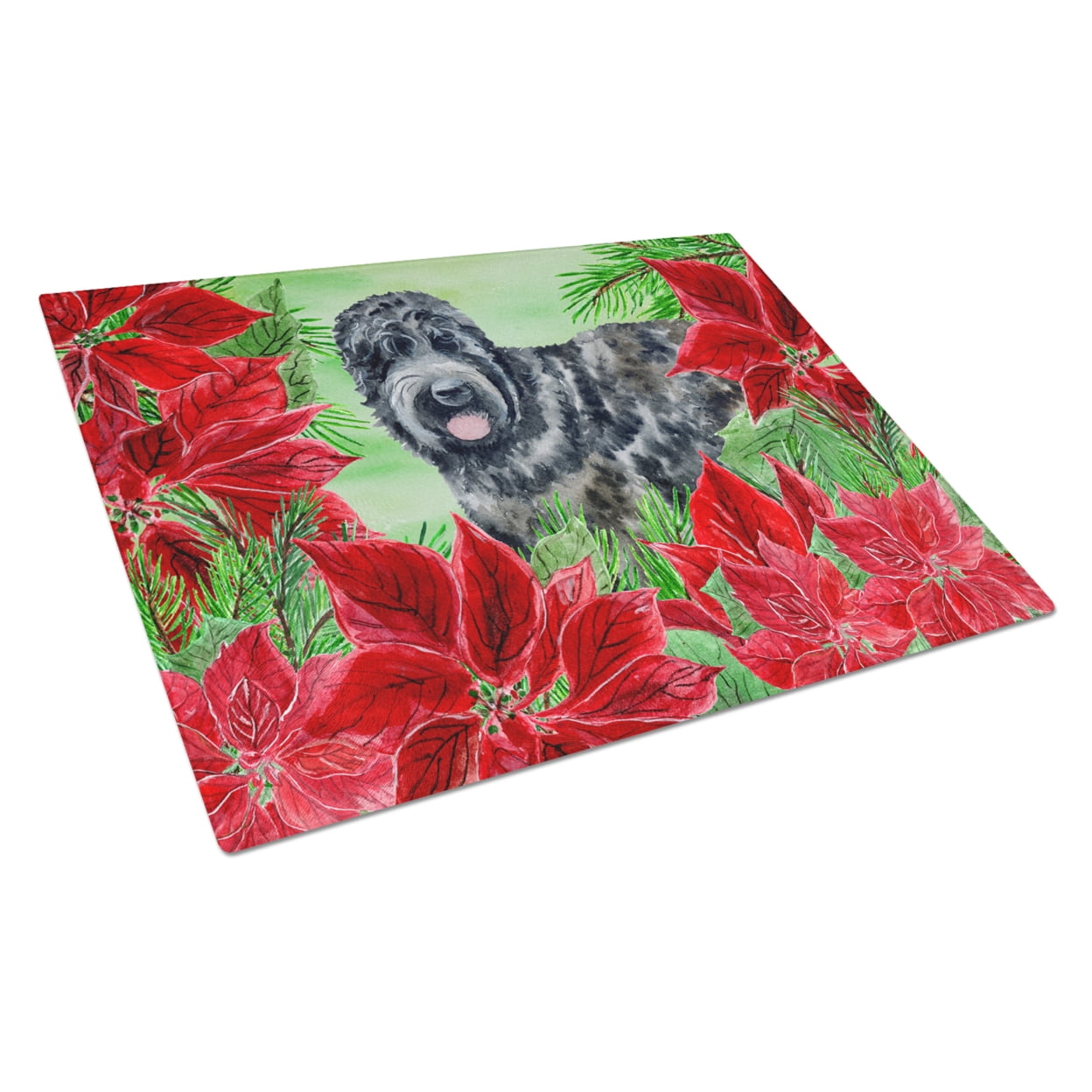 Black Russian Terrier Poinsettas Glass Cutting Board, Large