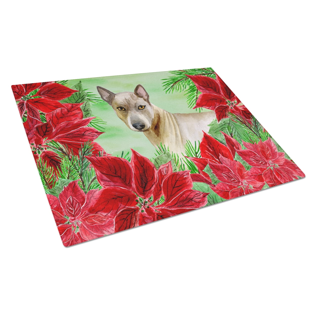 Thai Ridgeback Poinsettas Glass Cutting Board, Large