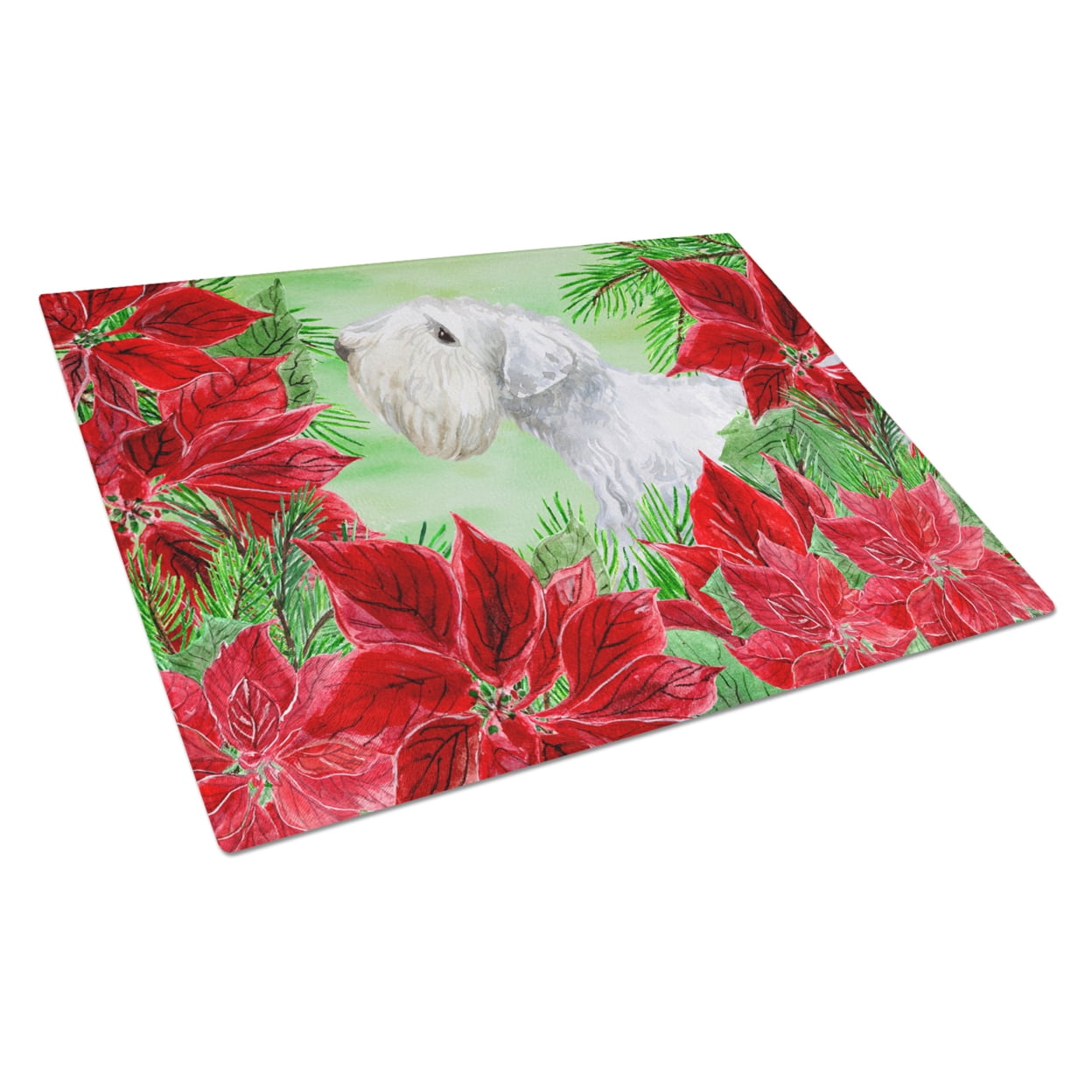 Sealyham Terrier Poinsettas Glass Cutting Board, Large