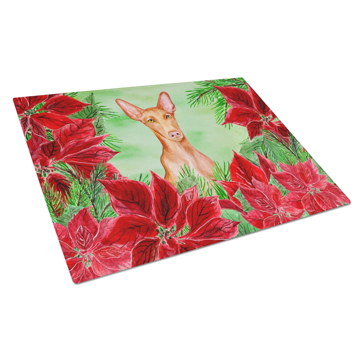 Pharaoh Hound Poinsettas Glass Cutting Board, Large