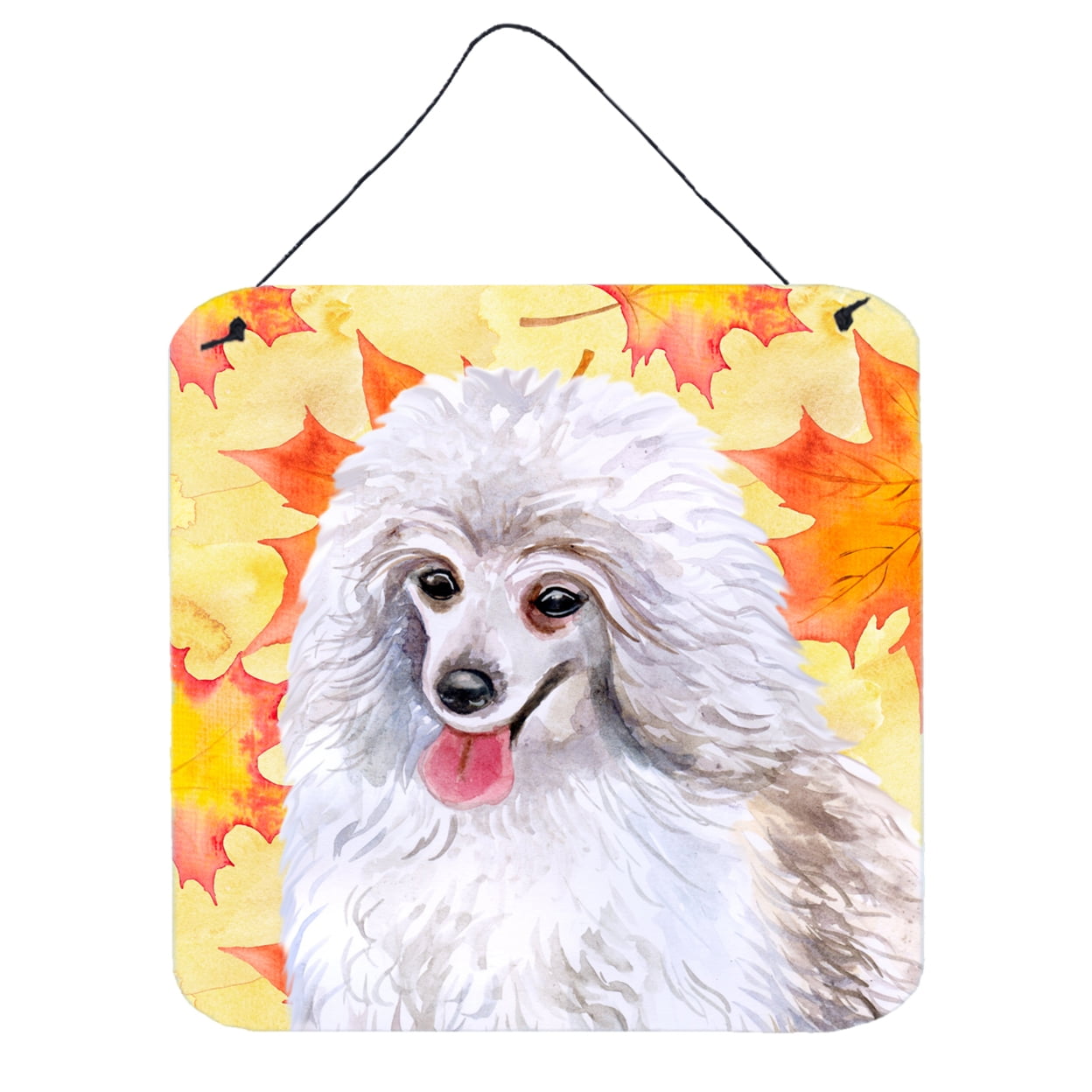 Medium White Poodle Fall Wall or Door Hanging Prints, 6 x 6 in.