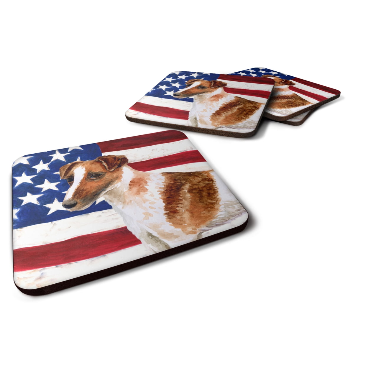 Smooth Fox Terrier Patriotic Foam Coaster, 3.5 x 3.5 in. - Set of 4