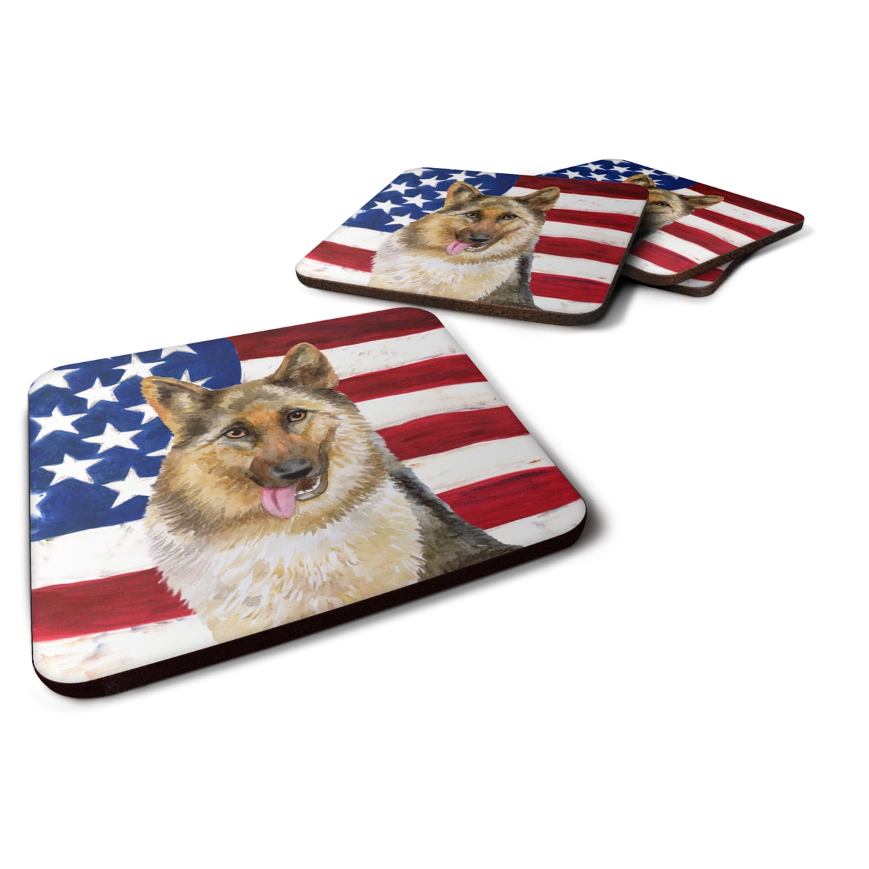 German Shepherd Patriotic Foam Coaster, 3.5 x 3.5 in. - Set of 4