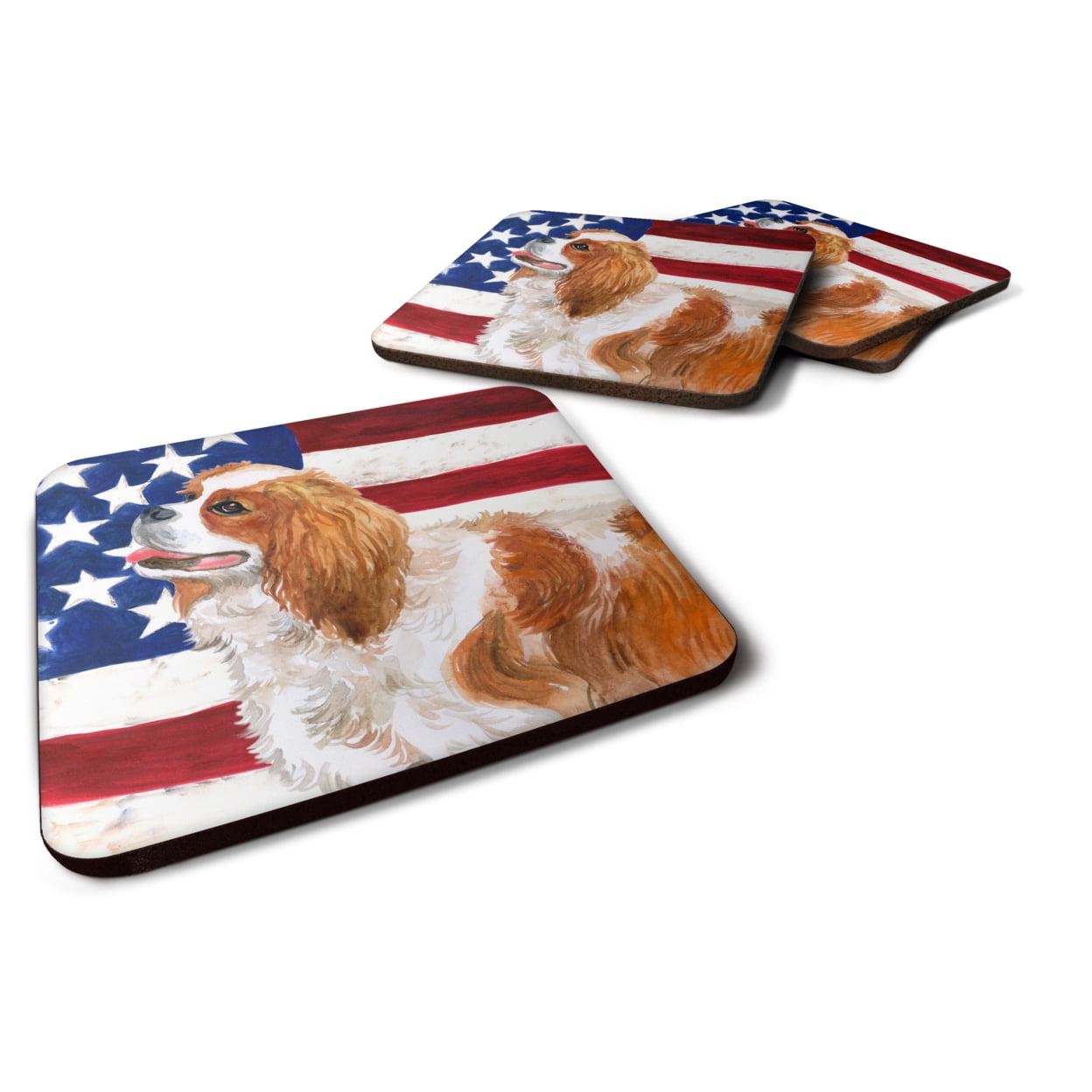 Cavalier Spaniel Patriotic Foam Coaster, 3.5 x 3.5 in. - Set of 4