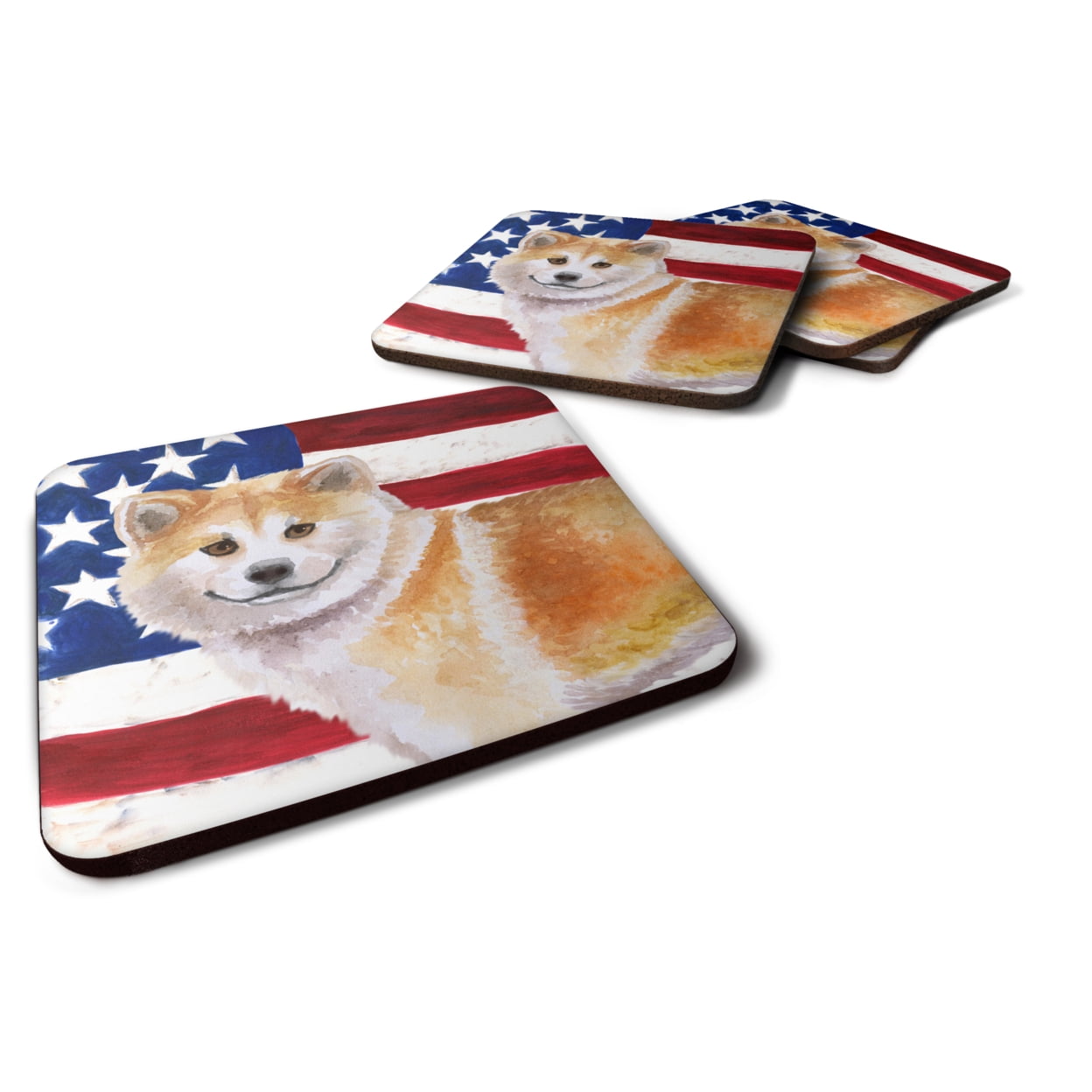 Picture of Carolines Treasures BB9678FC Shiba Inu Patriotic Foam Coaster, 3.5 x 3.5 in. - Set of 4