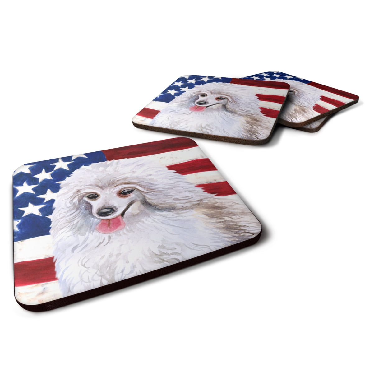 Medium White Poodle Patriotic Foam Coaster, 3.5 x 3.5 in. - Set of 4