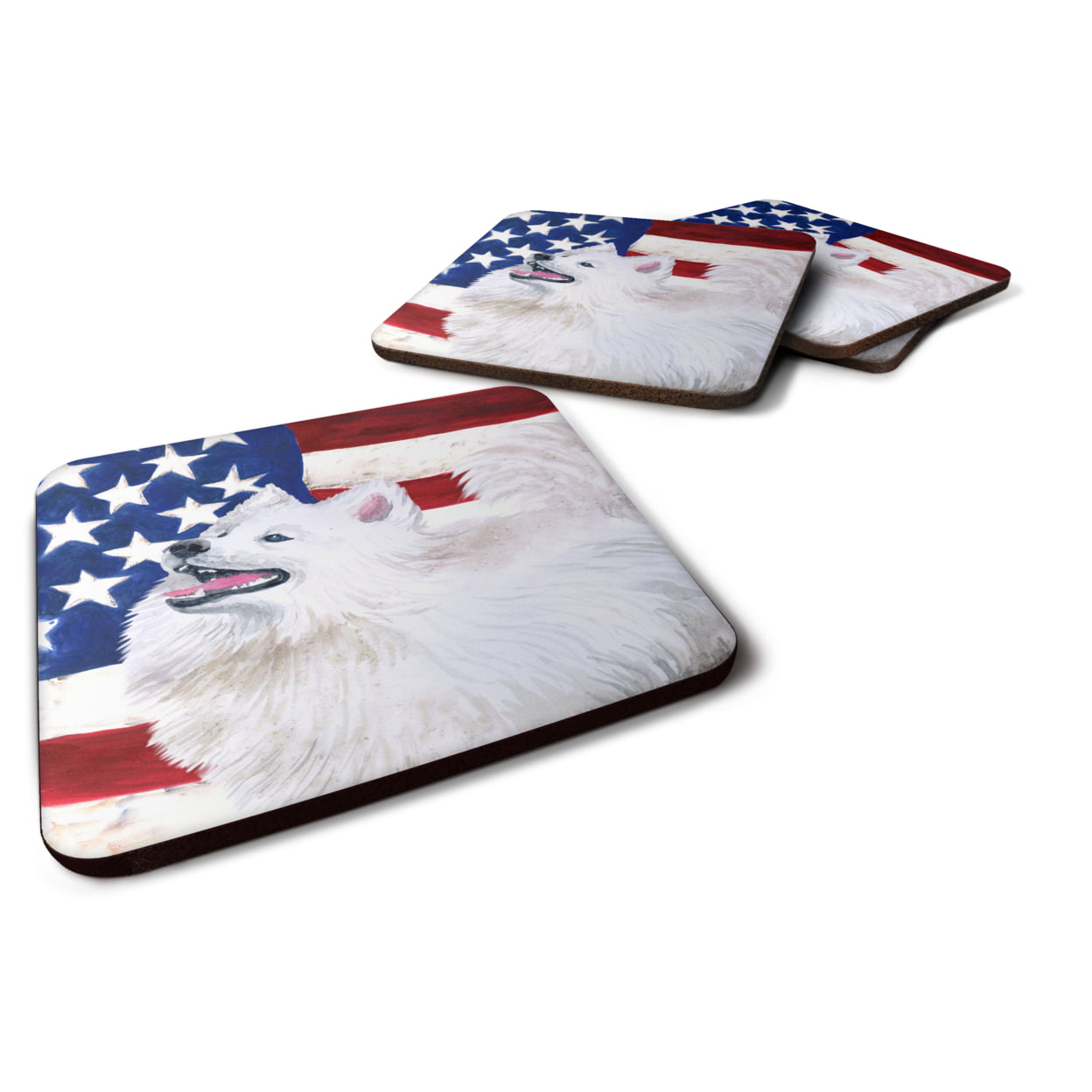 Samoyed Patriotic Foam Coaster, 3.5 x 3.5 in. - Set of 4