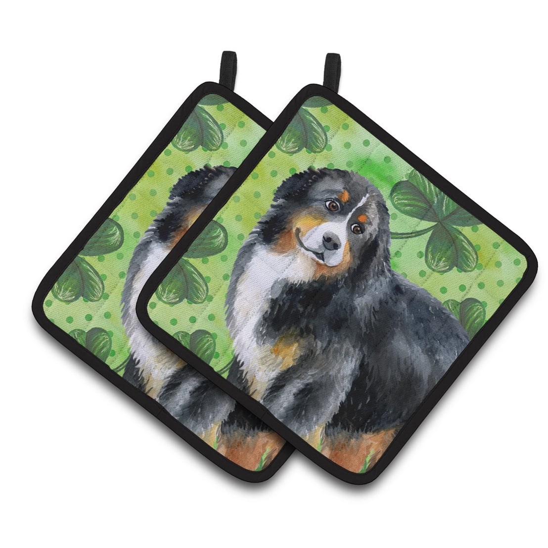 Bernese Mountain Dog St.Patricks Pair of Pot Holders