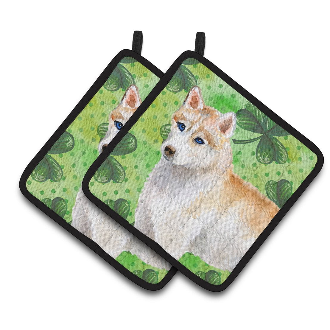 Siberian Husky St.Patricks Pair of Pot Holders