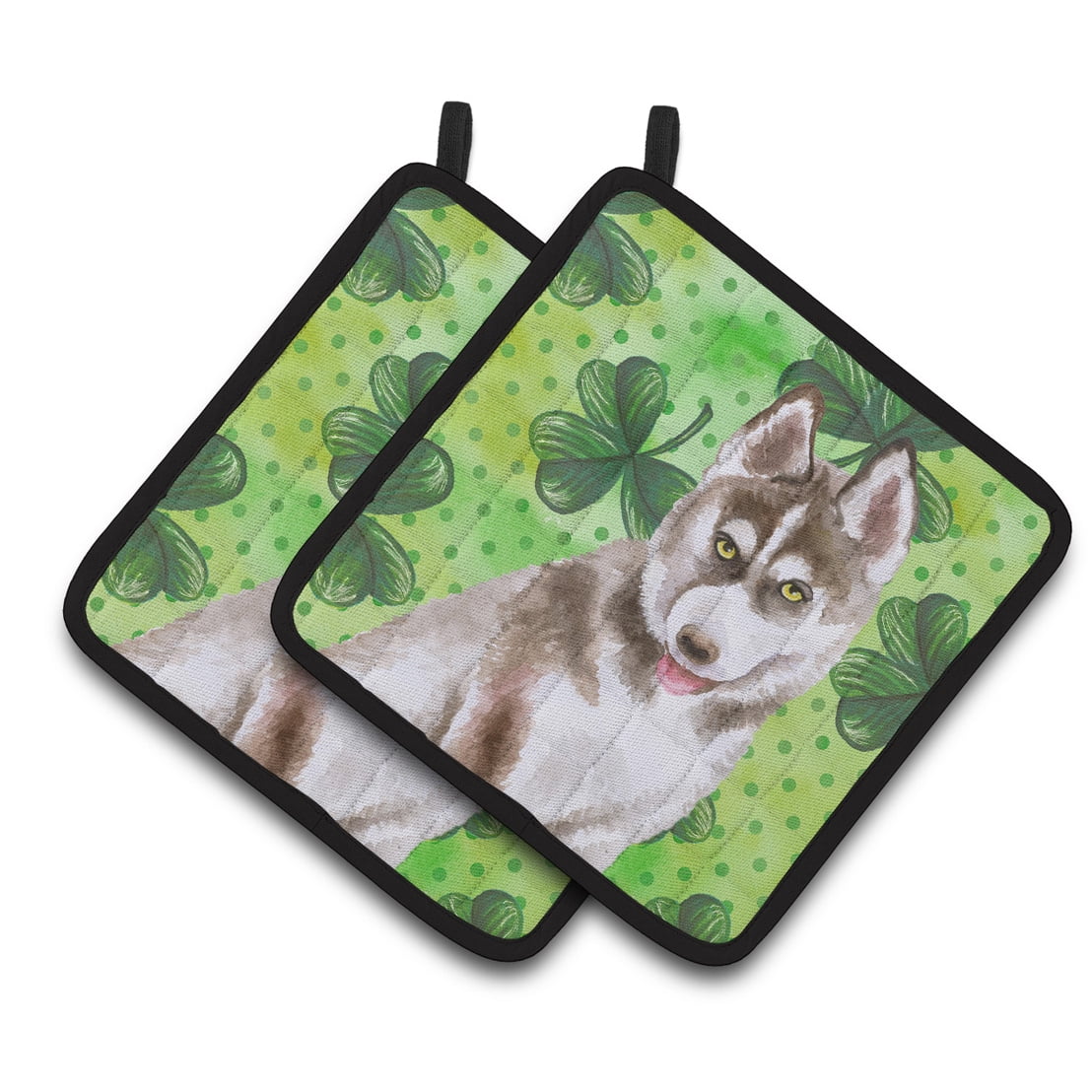 Siberian Husky Grey St.Patricks Pair of Pot Holders