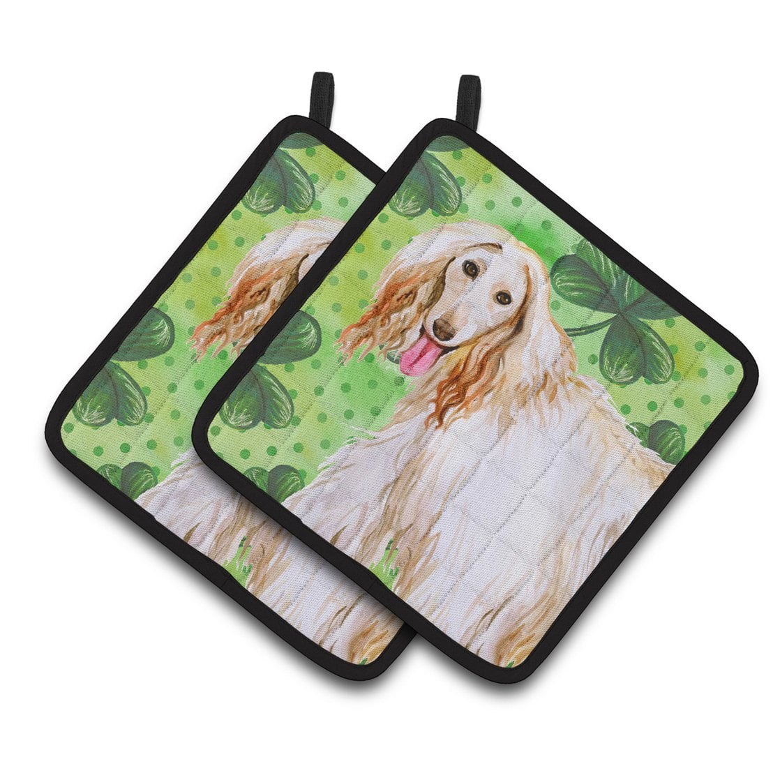 Afghan Hound St.Patricks Pair of Pot Holders