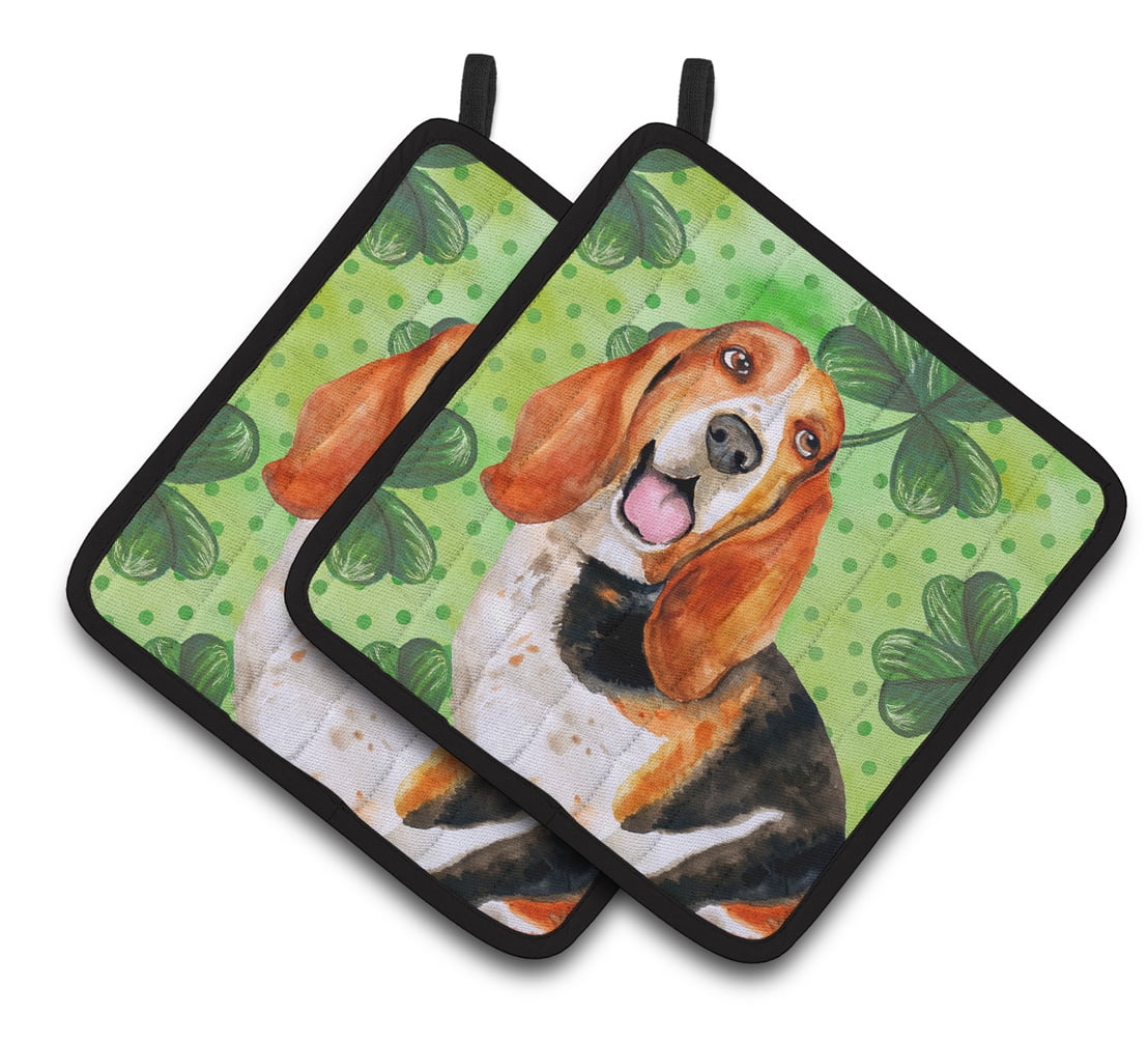 Basset Hound St.Patricks Pair of Pot Holders