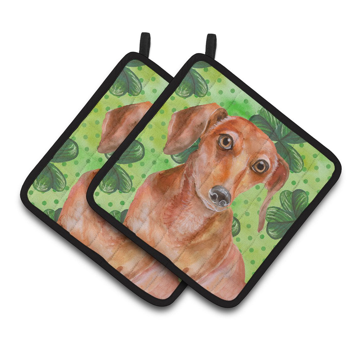 BB9881PTHD Red Dachshund St.Patricks Pair of Pot Holders