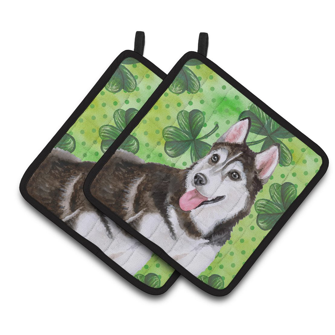 Siberian Husky No.2 St.Patricks Pair of Pot Holders