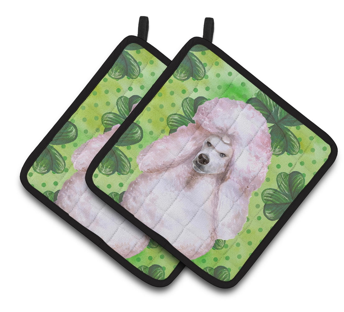 White Standard Poodle St.Patricks Pair of Pot Holders