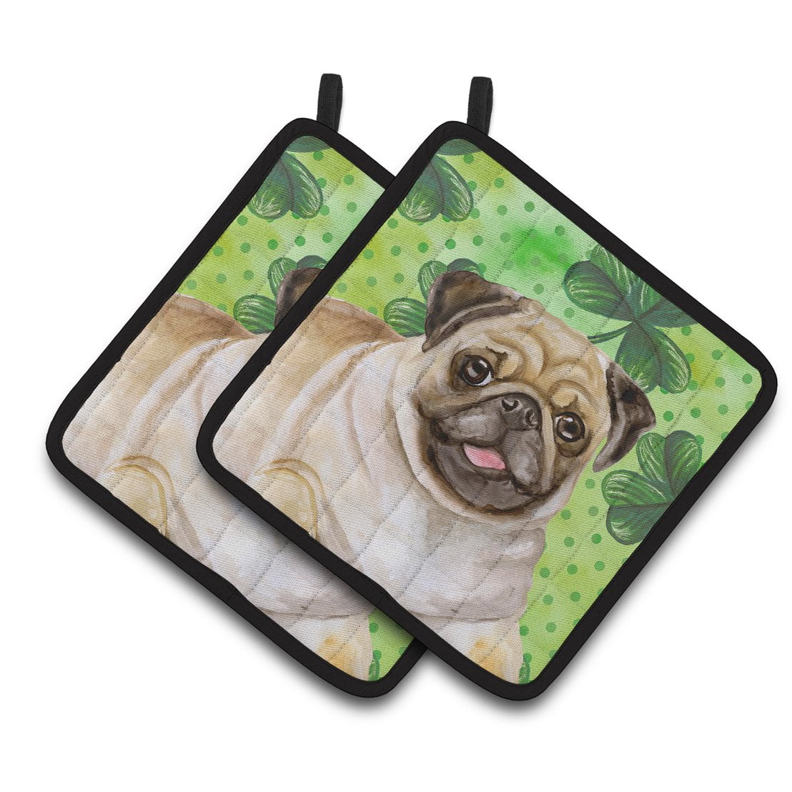 Fawn Pug St.Patricks Pair of Pot Holders