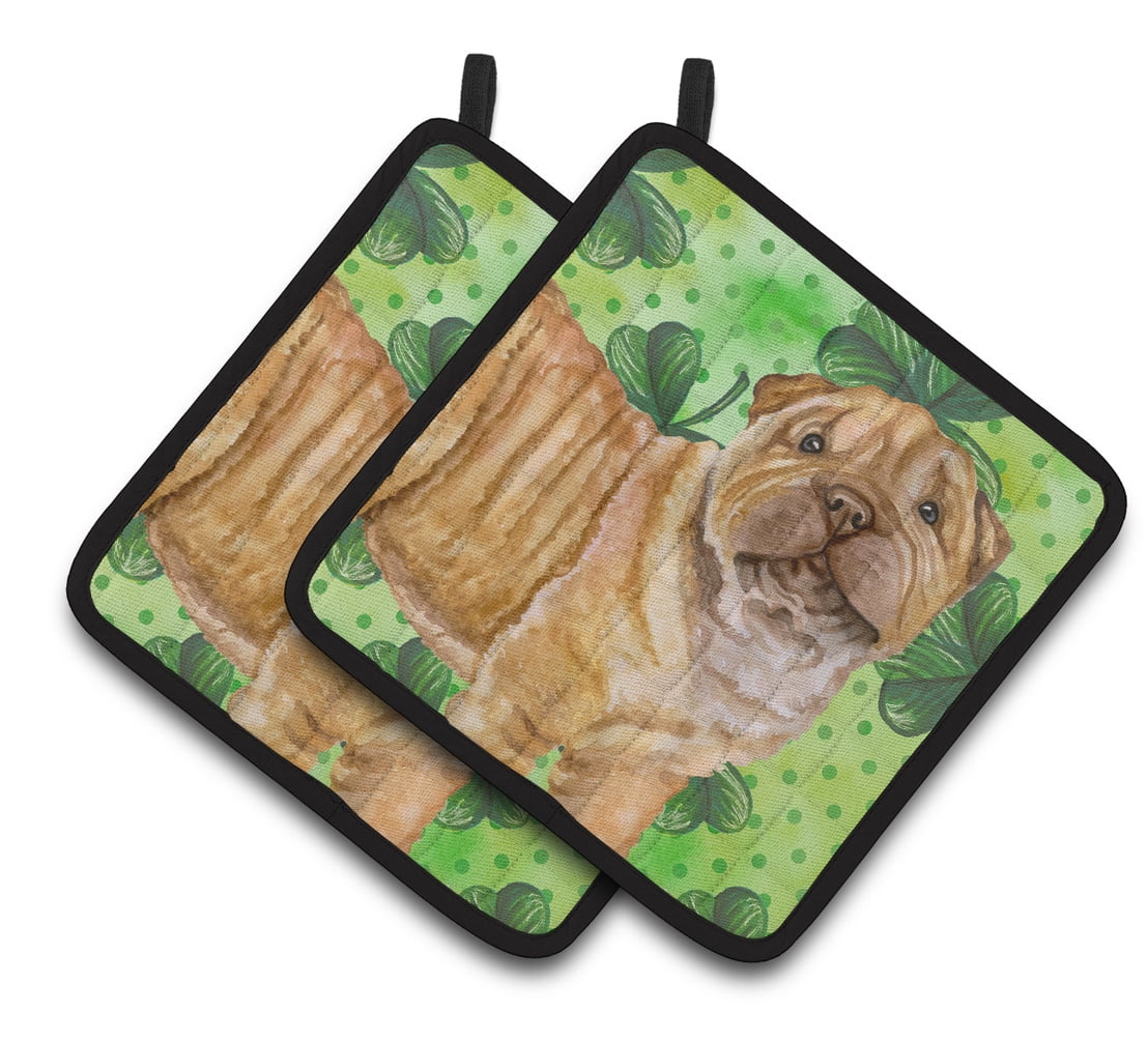 Shar Pei Puppy St.Patricks Pair of Pot Holders