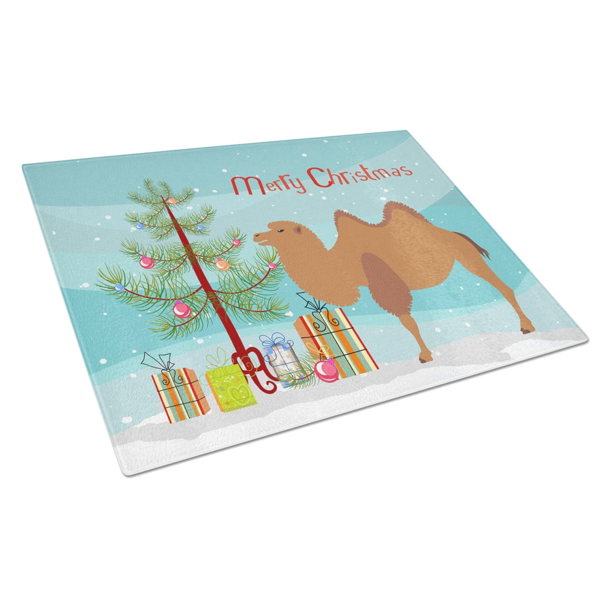 Bactrian Camel Christmas Glass Cutting Board - Large