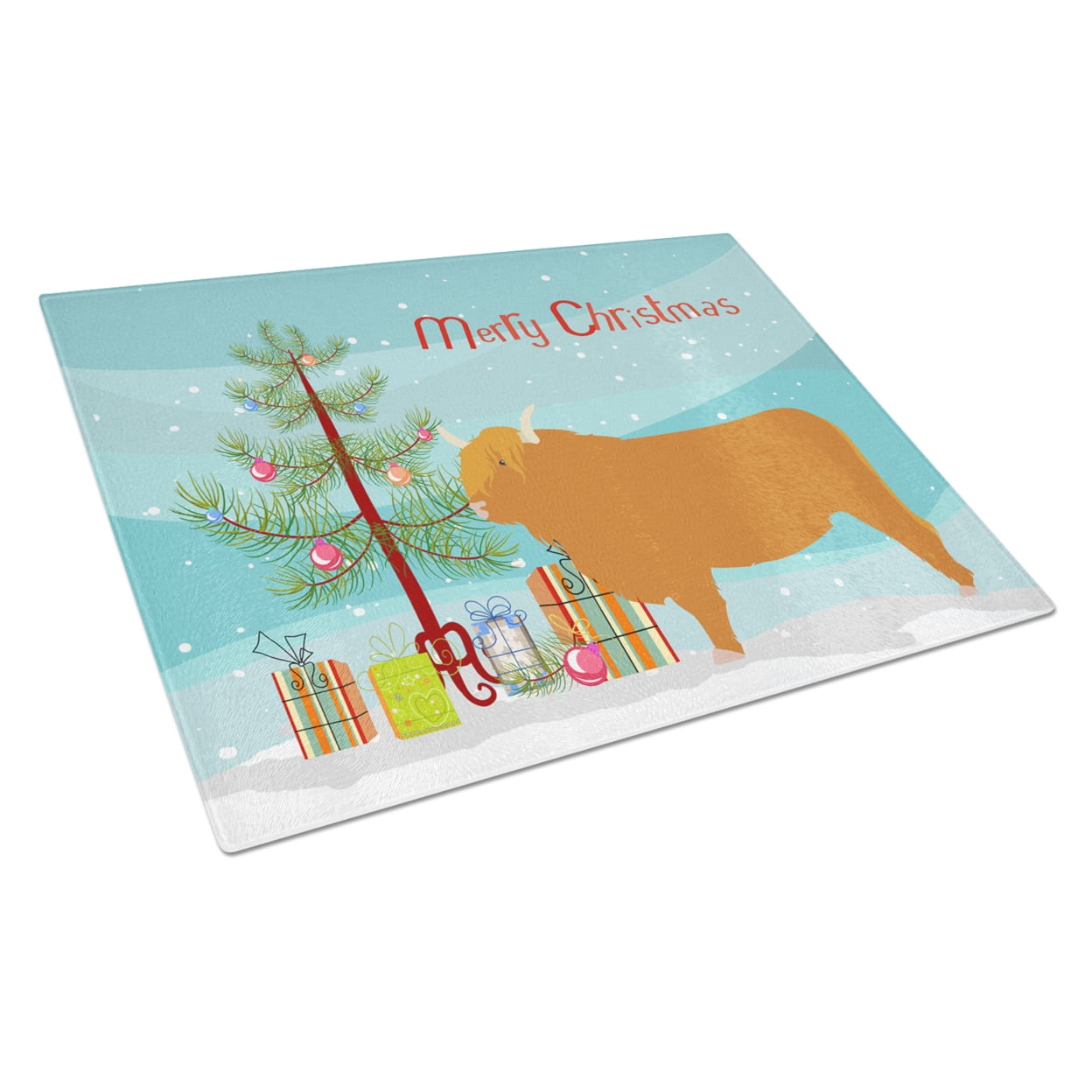 Highland Cow Christmas Glass Cutting Board - Large