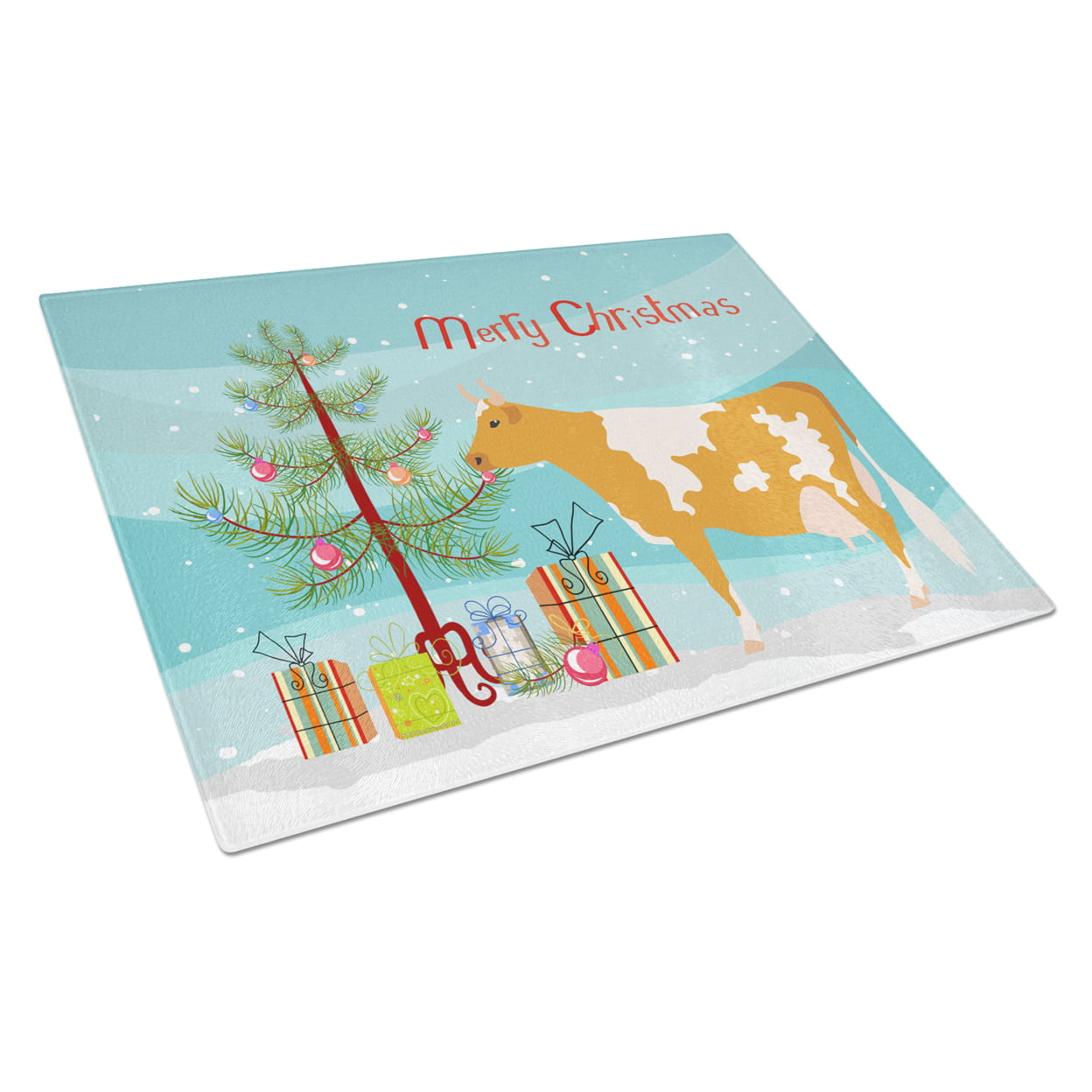 Guernsey Cow Christmas Glass Cutting Board - Large
