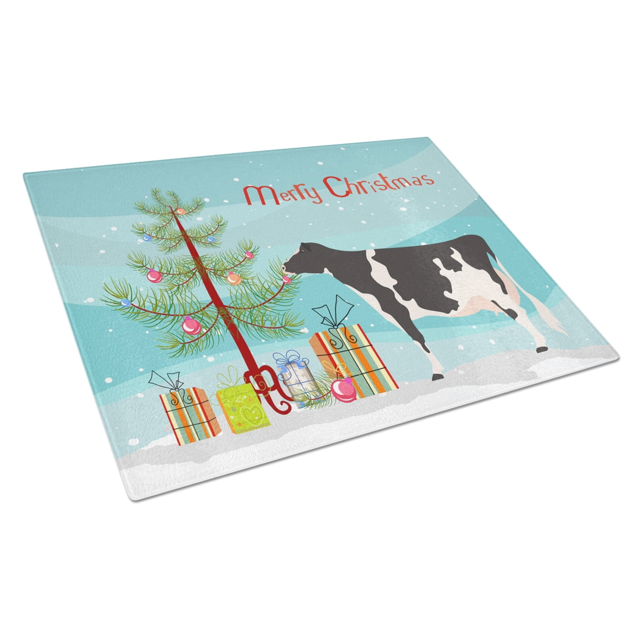 Holstein Cow Christmas Glass Cutting Board - Large