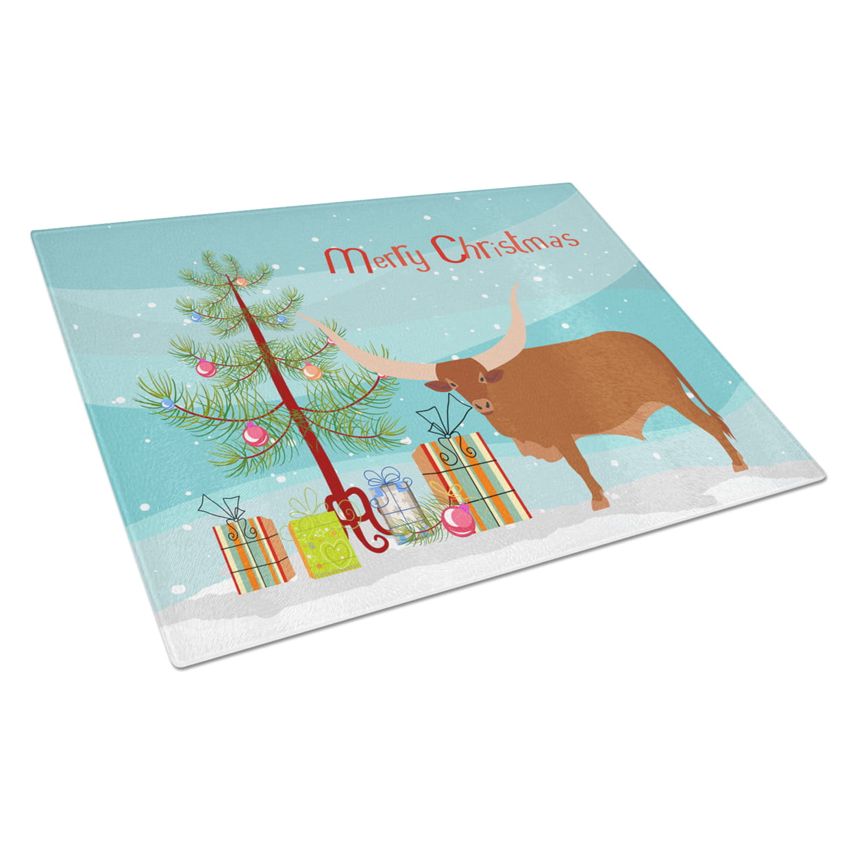 Ankole-Watusu Cow Christmas Glass Cutting Board - Large