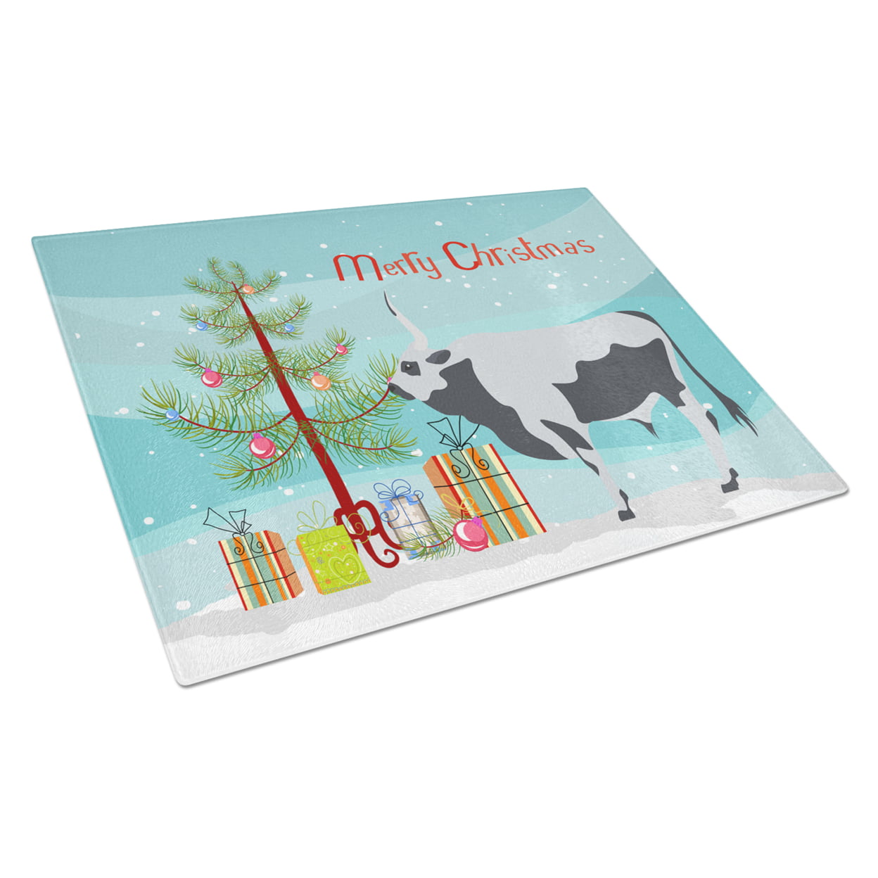 Hungarian Grey Steppe Cow Christmas Glass Cutting Board - Large