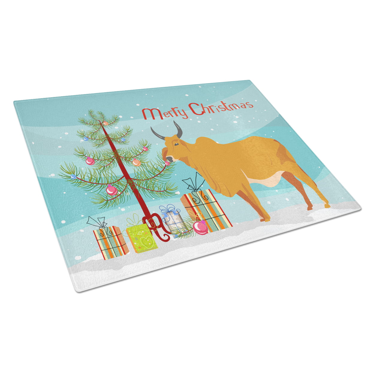 Zebu Indicine Cow Christmas Glass Cutting Board - Large