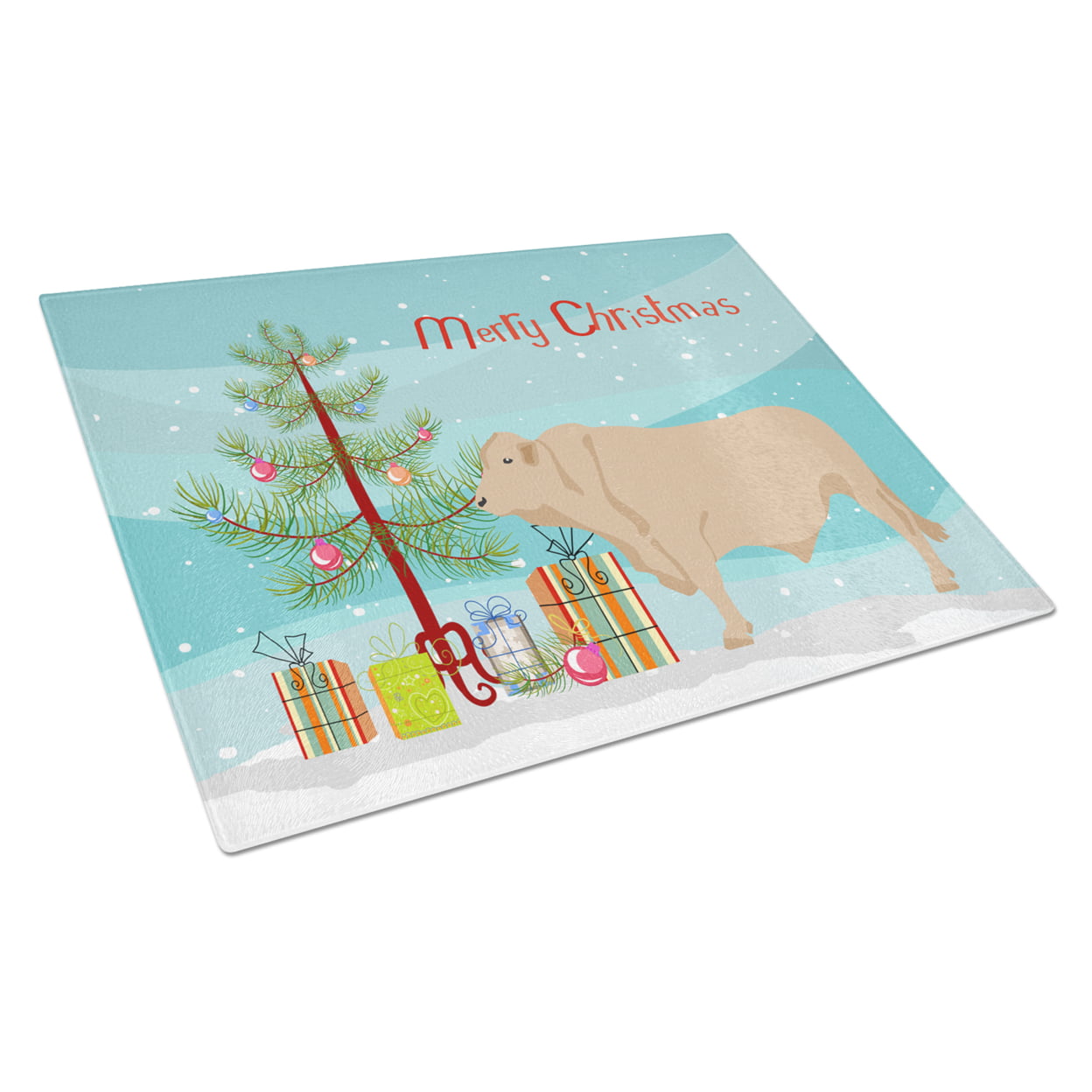Charolais Cow Christmas Glass Cutting Board - Large