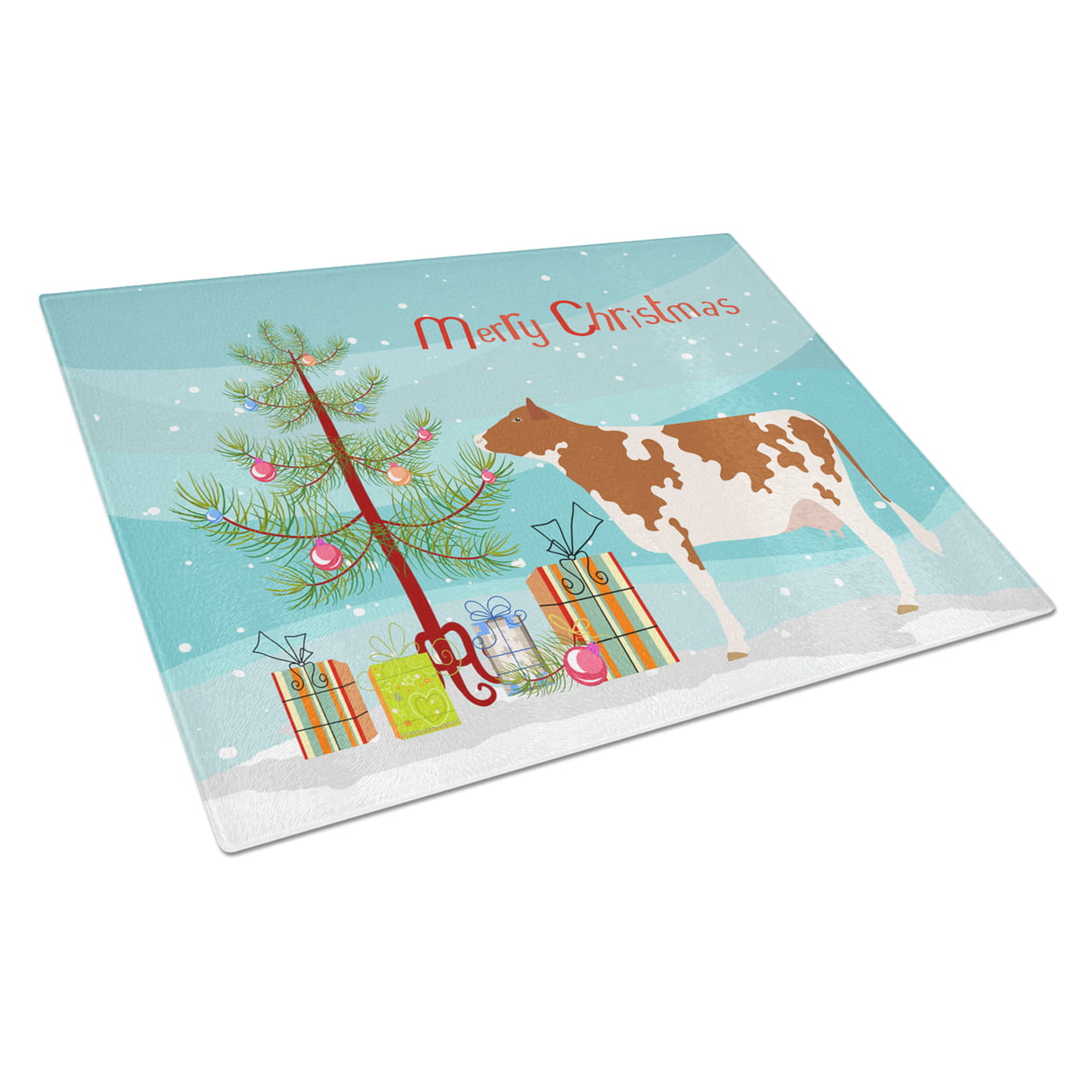 Ayrshire Cow Christmas Glass Cutting Board - Large