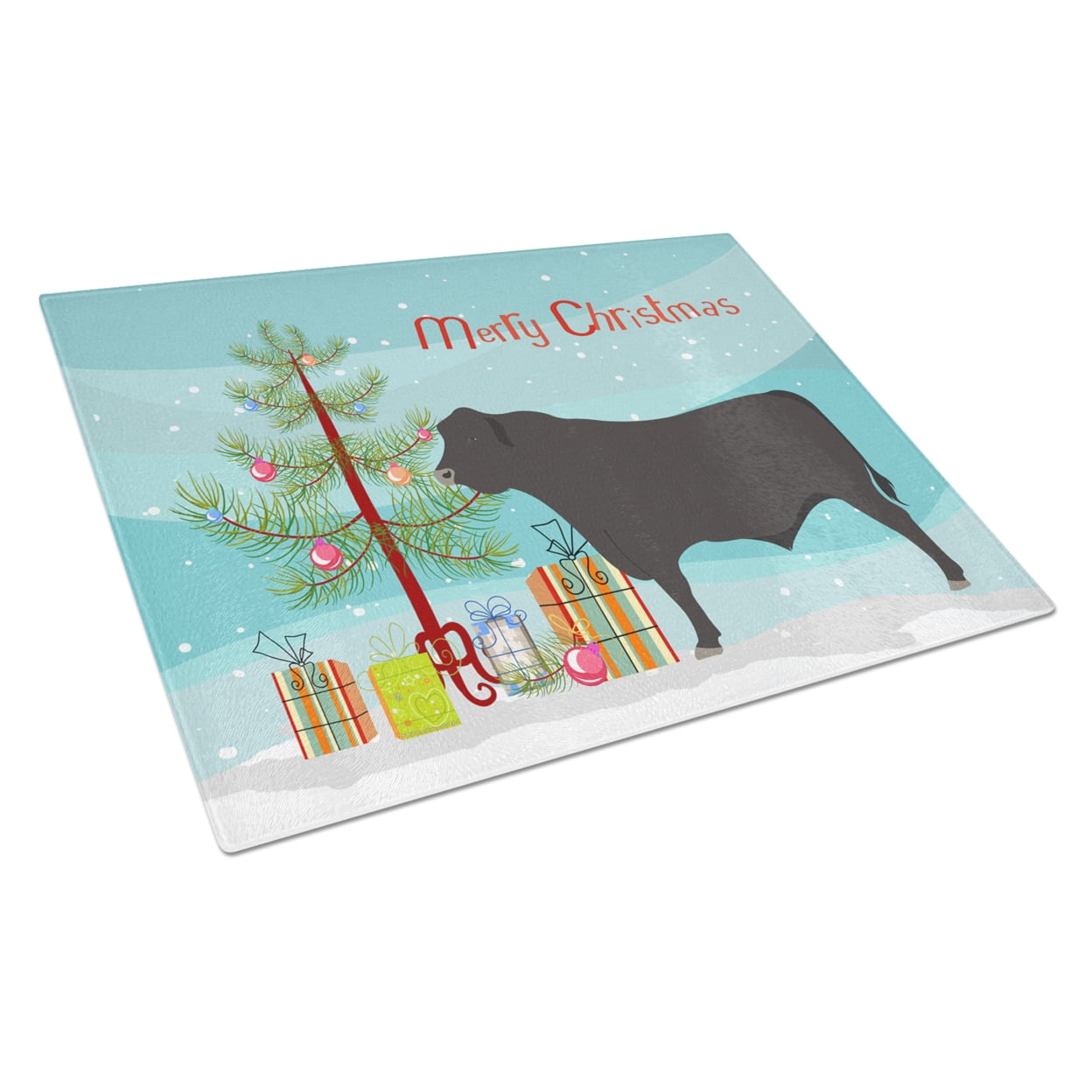 Black Angus Cow Christmas Glass Cutting Board - Large