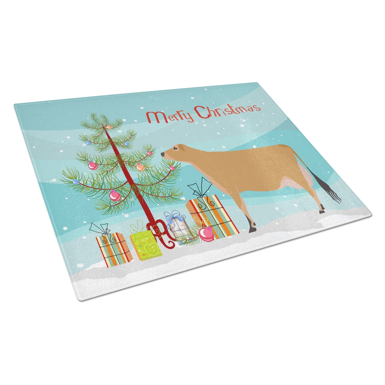 Jersey Cow Christmas Glass Cutting Board - Large