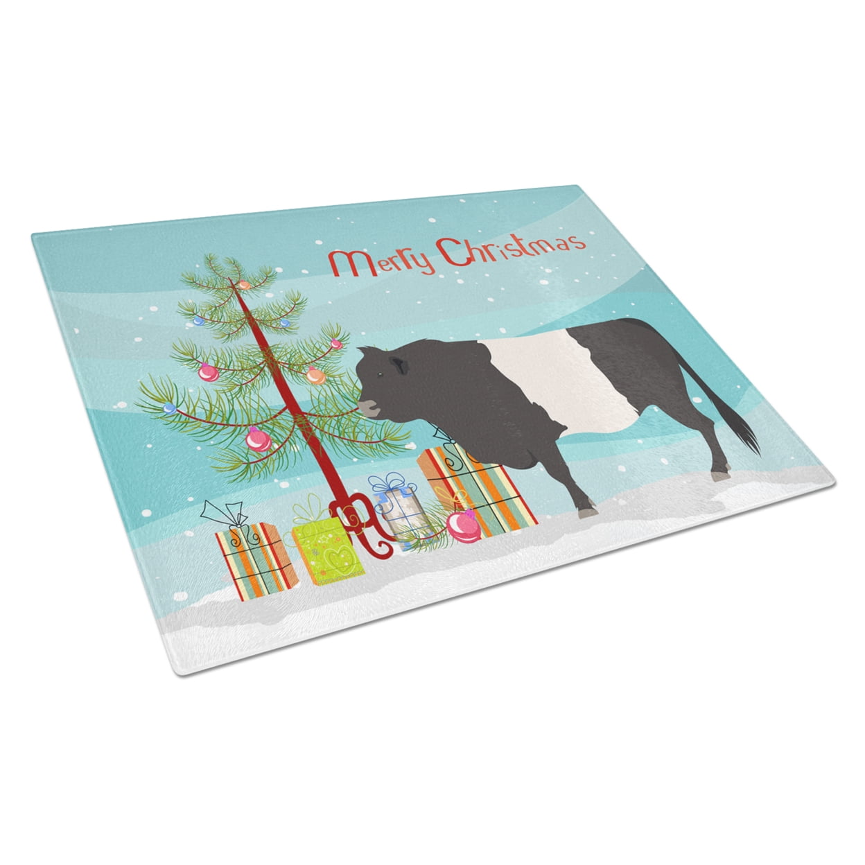 Belted Galloway Cow Christmas Glass Cutting Board - Large