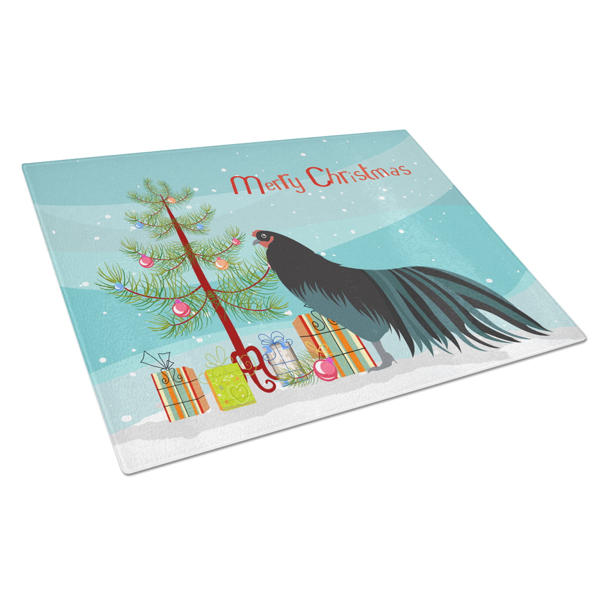 BB9200LCB Sumatra Chicken Christmas Glass Cutting Board - Large