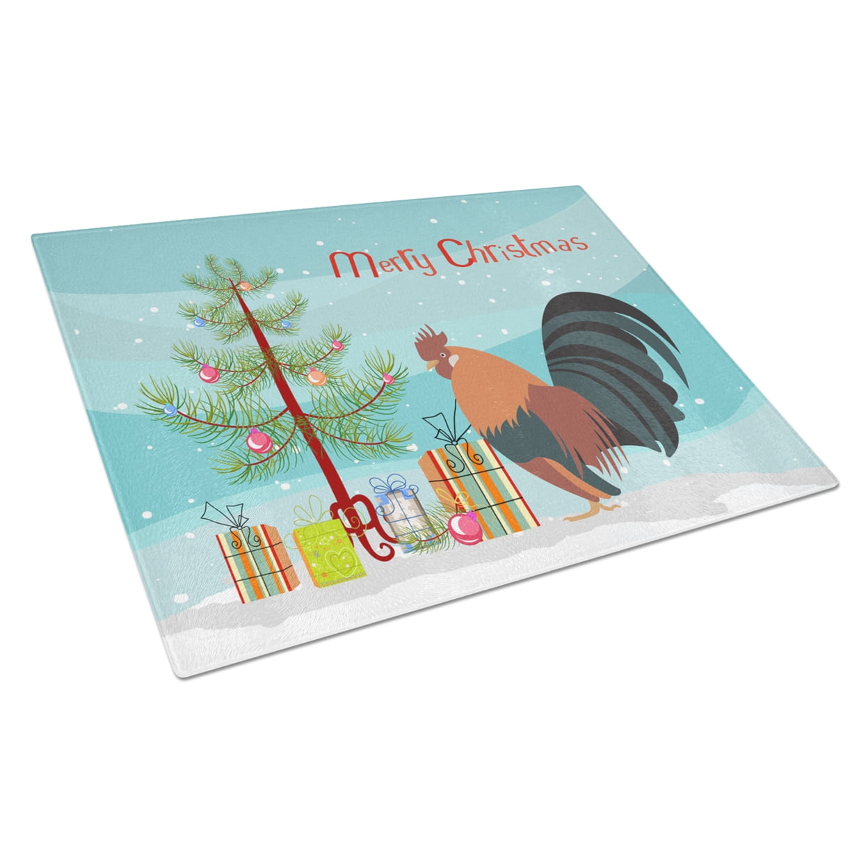 Dutch Bantam Chicken Christmas Glass Cutting Board - Large