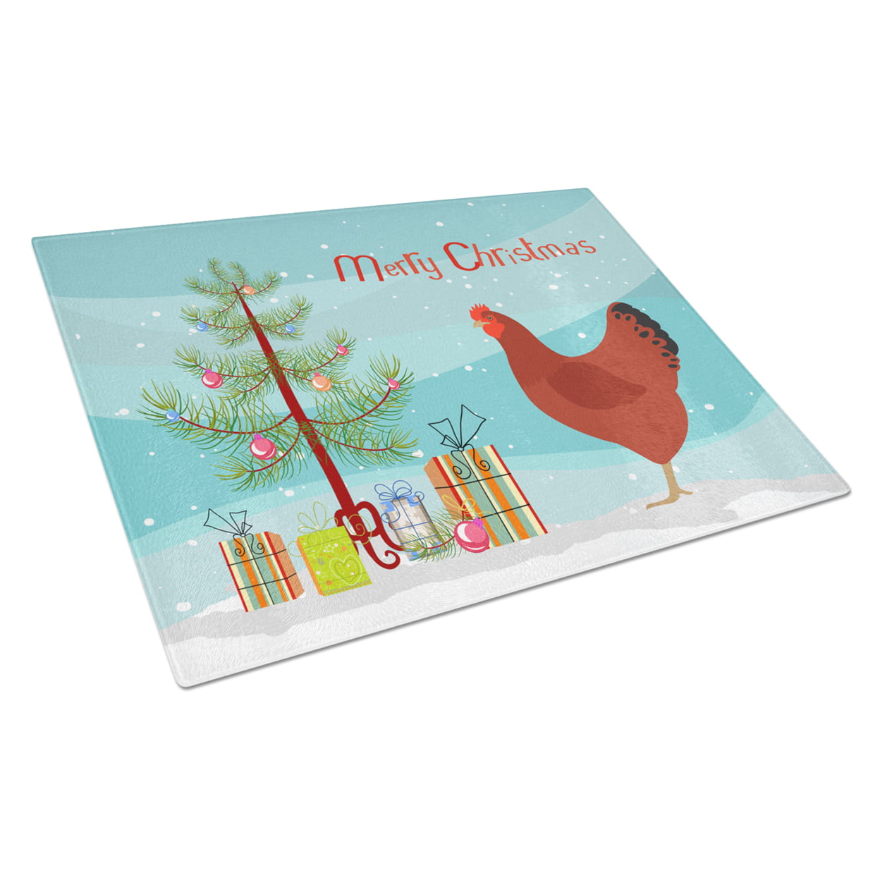 New Hampshire Red Chicken Christmas Glass Cutting Board - Large